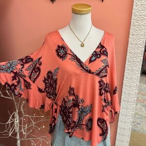 NEW! Free People Side Tie Paisley V-Neck Blouse